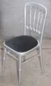 50 x  Silver Framed Chiavari Chairs

Seat Height:  45
Back Height:   88
Width:    39
Depth:   42