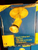 24 X SINGLE MAINS VOLTAGE SPOT LIGHTS IN BRASS , 50W GU10 LAMP INCLUDED INDIVIDUALLY BOXED BRAND NEW