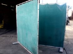 Pair of aluminium frame welding screens removed from car body repair shop