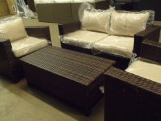 Brand New and fully assembled 4 piece sofa set multi brown rattan with mushroom cushions