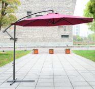 3M Burgundy Banana Parasol manufactured with a strong steel frame complete with winch & base.