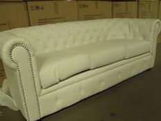 Brand New & Boxed 3 Seater Chesterfield
Matt White Faux Leather Upholstery
Great Quality
size