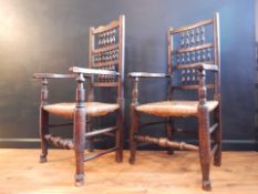 MATCHED PAIR OF SPINDLE BACK ARMCHAIRS