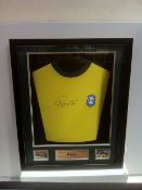 Brasil's Pele personally signed yellow Brasil shirt with lights 3D - Size 27 x 33 inches - Estimated