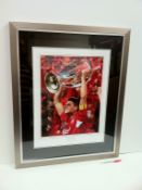 Steven Gerrard signed photo holding European cup - Size 27 x 33 inches
