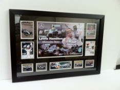 Current F1 champion Lewis Hamilton signed photo montage - Size 23 x 33 inches - Estimated value £