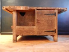 WORKBENCH. Condition: Workbench with Stamped top, character wear, two vice included, later