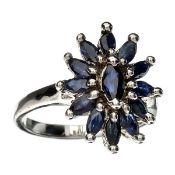 13x Marquise Cut Sapphires (1.85ct) & Platinum Over Silver Ring. Appraised at approx' £871.32