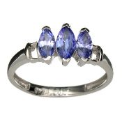 3x Marquise Cut Tanzanite Gems totalling 1.00 carat and Platinum Over Silver Ring.