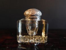 SILVER TOPPED CUBE INKWELL JMW SONS.  Condition: Fine - minor 0.5mm knoks at corners Cube 8cm by 8cm
