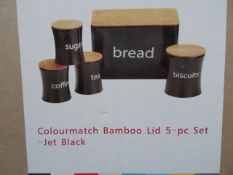 6 x 5 Piece Kitchen Storage Sets (BLACK) With bamboo lids. Very high retail value. Each set