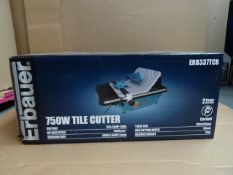 1 x Erbauer 750W Tile Cutter ERB337TCB. Table size: 380x400mm. Max Cutting depth 30mm. Diamond disk.