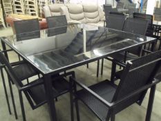 9 Piece Patio Set - 8 x Stacking Chairs / Square table with black glass top size 1500mm x 1500mm