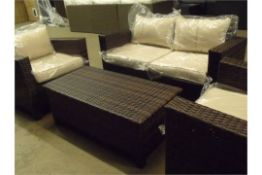 Brand New and fully assembled 4 piece sofa set multi brown rattan with mushroom cushions