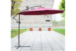 3M Burgundy Banana Parasol manufactured with a strong steel frame complete with winch & base.