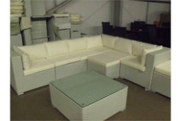 Brand New 9 Piece all weather corner sofa set with foot stool and single low seat plus coffee table