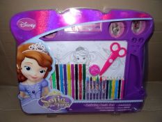 12 x Disney Sofia The First Mega Activity Desk Set. Includes: 10 Markers, 10 colouring sheets, 6