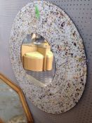 Beautiful handmade mosaic mirror 
White/burgundy/yellow
Measures: diameter 80cm
Wall mounted
Add a