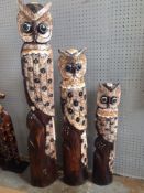 Brand new


Set Of 3 Large Tall Hand Carved Wooden Owls 
Each one has its own characteristics that