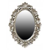 VERY LARGE 130cm x 95cm Ornately Carved Framed Oval Wall Hanging Silver Mirror REDUCED TO CLEAR