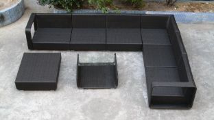 This stunning premium full sized 8 piece elegant brown sectional rattan corner sofa set brings