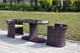 Brown All Weather Two Seater Rattan Space Saving Dining Set Garden Patio New and Exclusive 
High