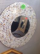 Beautiful handmade mosaic mirror 
White/burgundy/yellow
Measures: diameter 80cm
Wall mounted
Add a
