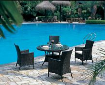 Black All Weather Rattan 5 Piece Dining Furniture Set Carver Chairs Garden Patio   Brand New and
