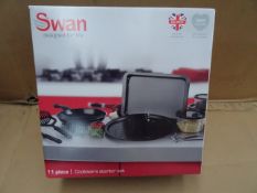 4 x Swan 11 Piece Kitchen Cookware sets. Each includes: 24cm Frying pan, non stick 33cm pizza