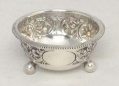 18g.Antique Silver Repousse Salt - c1833
3 footed. By HPP.  Hallmark - Birmingham
18g.