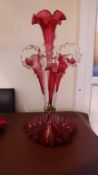 Victorian Cranberry Epergne. With centre
piece.  Circa 1880.