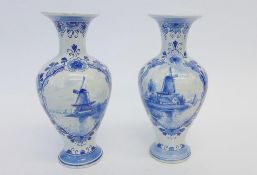 2Pair Late 19thC Delft Vases. Windmill pattern
Baluster  shape.   Circa 1860 to 1880. in date.
20cms