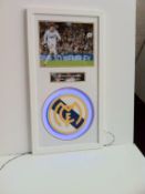 RONALDO signed photo with illuminated club badge (blue lights)  Estimated value £250. Size 20x38