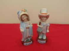 Pair of Dutch figures .Mama and Papa 
Bisque. T5inches tall. Circa 1910