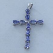 9ct White Gold & AA Tanzanite Diamond Cross