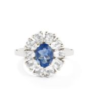 Colour Change Fluorite Gemstone 1.36ct & 10x White Brazilian Topaz 2.26ct Silver Ring. Size N-O.