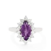Zambian Amethyst 1.84ct & 14x Brazilian White Topaz 0.83ct Silver Ring. Size N-O.