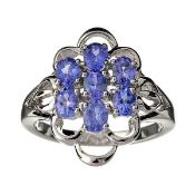 7 Oval Tanzanite gems 0.74ct & Platinum Over Silver Ring. Appraisal value $1,585.00 approx £1,061.56