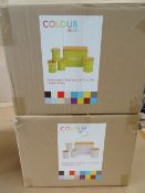 2 x Colourmatch 5 Piece Bamboo Lip Kitchen Storage Sets. Each Include: Bread bin, sugar tin,