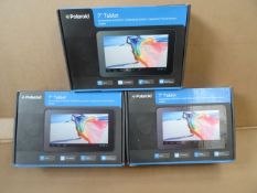 3 x Polaroid 7 Inch Android Tablet PC's. Wifi, Card Reader, Micro USB Port, Front and Rear