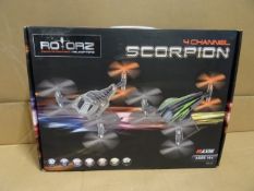 1 x Rotorz 4 channel Remote control Scorpion. 3D Tumbling, 6 Axis, 50m range, built in gyroscope,