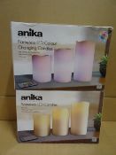 2 x Anika 3 Piece Flamless LED Candles. Come with remote control, flickering LED Candle flame.
