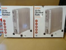 2 x Benross 3000W 13 Fin Oil Filled Radiator. 3 Heat settings, adjustable thermostat, safety tilt