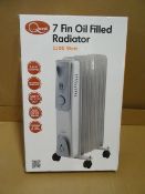 1 x Quest 7 Fin Oil Filled Radiator. 1500 Watt. 3 Heat settings, adjustable thermostat, safety