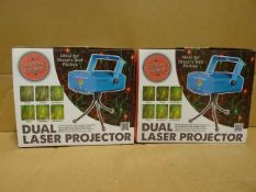 2 x Global Gizmos Dual Laser Projectors. 6 Functions. Combined Red & Green Sound Responsive Laser