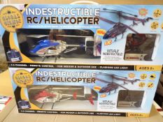 2 x Global Gizmos Indestructible Remote Control Helicopters. Fly time up to 8 minutes, Remote