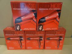 5 x Redhot Professional Style Hairdryer. 2200W Max, 2 Speed settings, 3 heat settings, cool