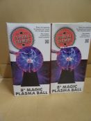 2 x Global Gizmos 8 Inch Magic Plasma Balls. Direct the lightning by passing your hands over the