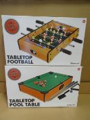 2 x Global Gizmos items to include 1 x Tabletop football and 1 x tabletop pool table. Great fun