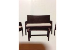 Rattan Low Level Bench and Table (glass top & fittings missing). Dimensions: Table H38, L80, W45 /